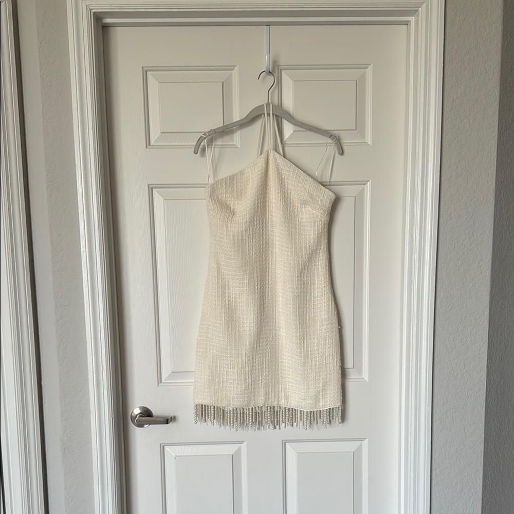 Elegant Cream Mini Dress with Fringe